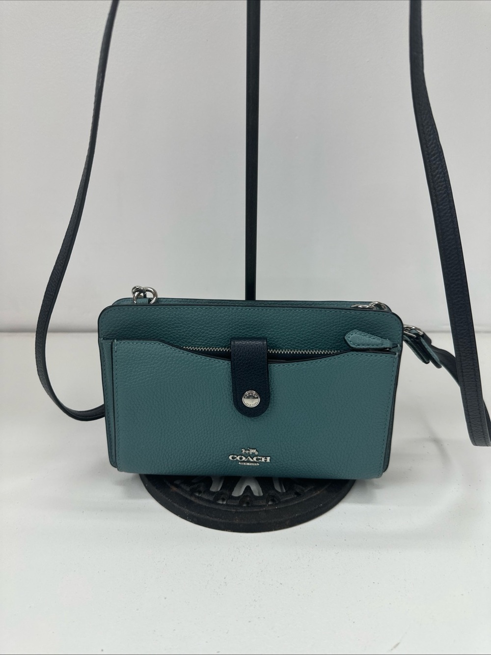 Coach Noa Pop Up Messenger Crossbody Bag In Light Blue Pebbled Leather